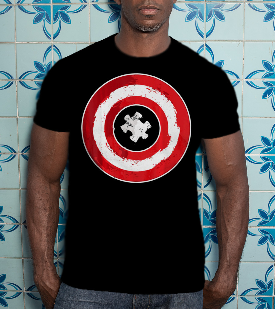 Autism Awareness Day Superhero Puzzle Piece Shield T-Shirt
