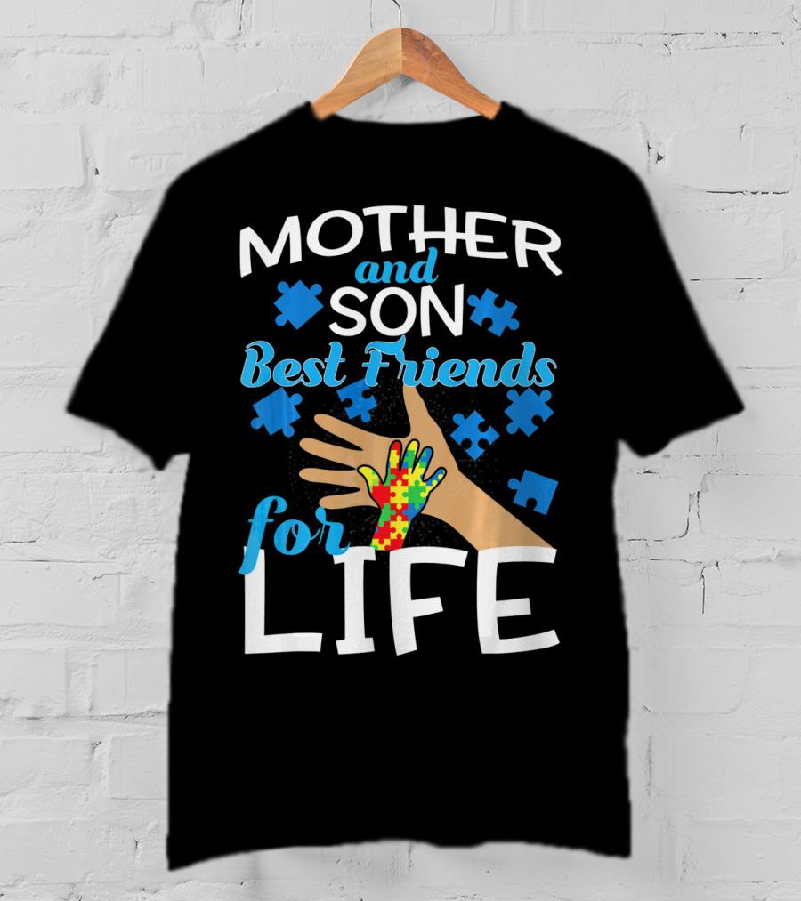 Mother And Son Best Friends For Life Autism Awareness Puzzle Piece T-Shirt