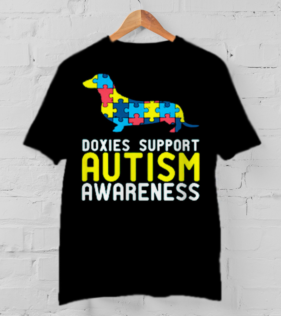 Doxies Support Autism Awareness Puzzle Piece Dachshund T-Shirt