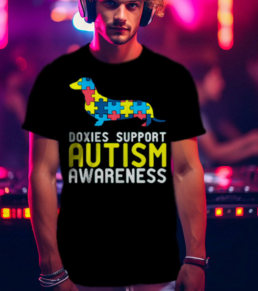Doxies Support Autism Awareness Puzzle Piece Dachshund T-Shirt