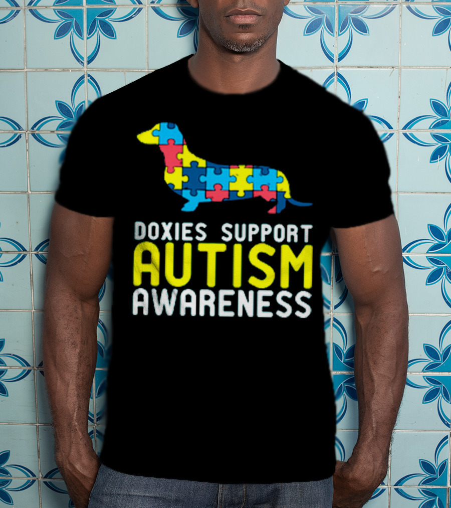 Doxies Support Autism Awareness Puzzle Piece Dachshund T-Shirt