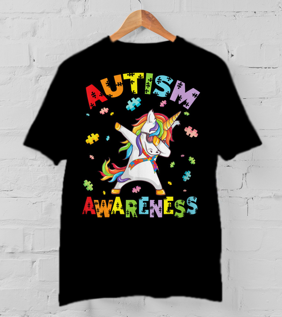 Autism Awareness Cute Unicorn Dabbing With Puzzle Pieces T-Shirt