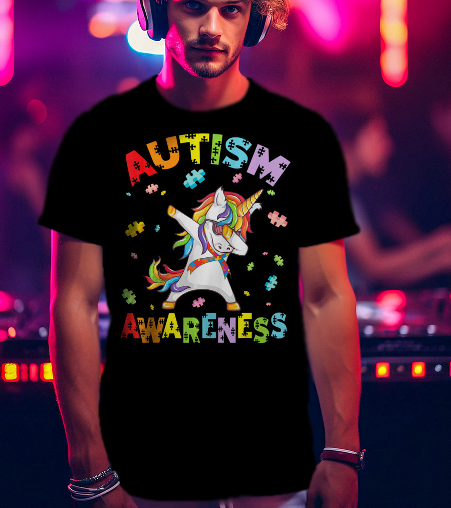Autism Awareness Cute Unicorn Dabbing With Puzzle Pieces T-Shirt