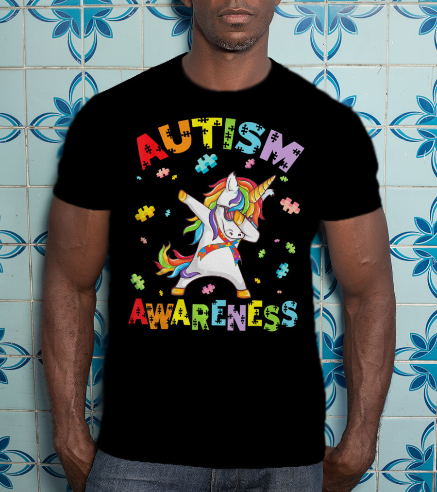 Autism Awareness Cute Unicorn Dabbing With Puzzle Pieces T-Shirt