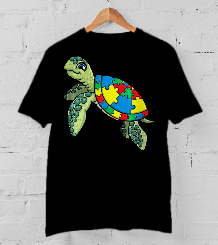 Turtle With Colorful Puzzle Pieces For Autism Awareness T-Shirt