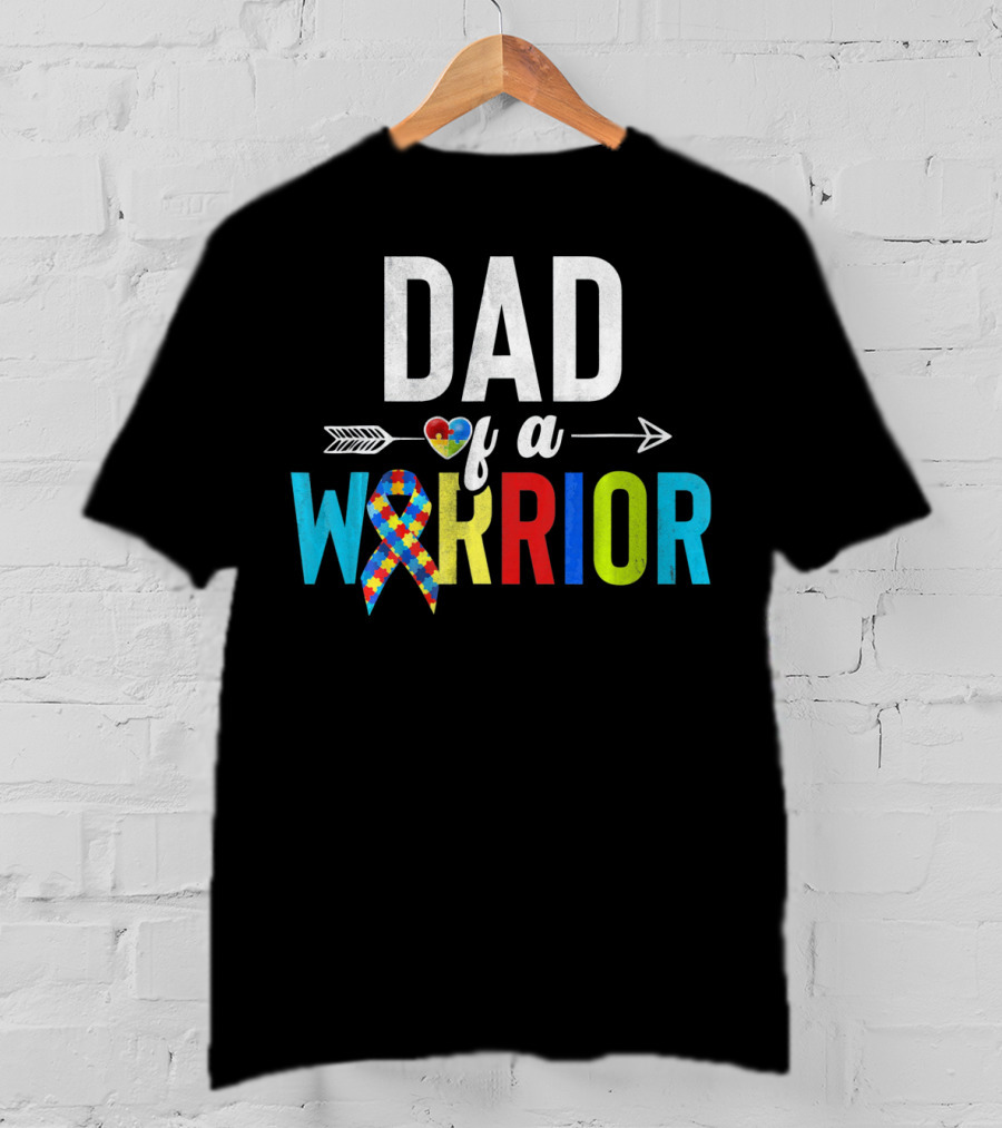 Dad Of A Warrior Autism Puzzle Heart T-Shirt