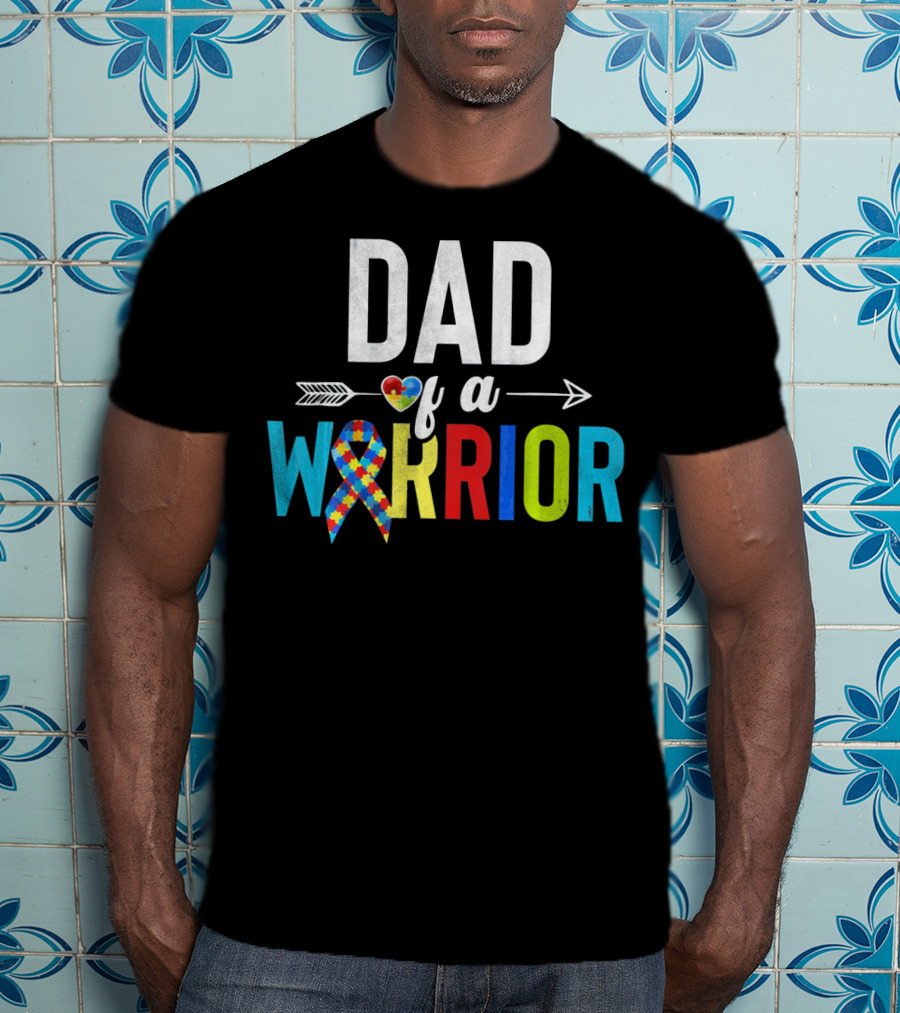 Dad Of A Warrior Autism Puzzle Heart T-Shirt