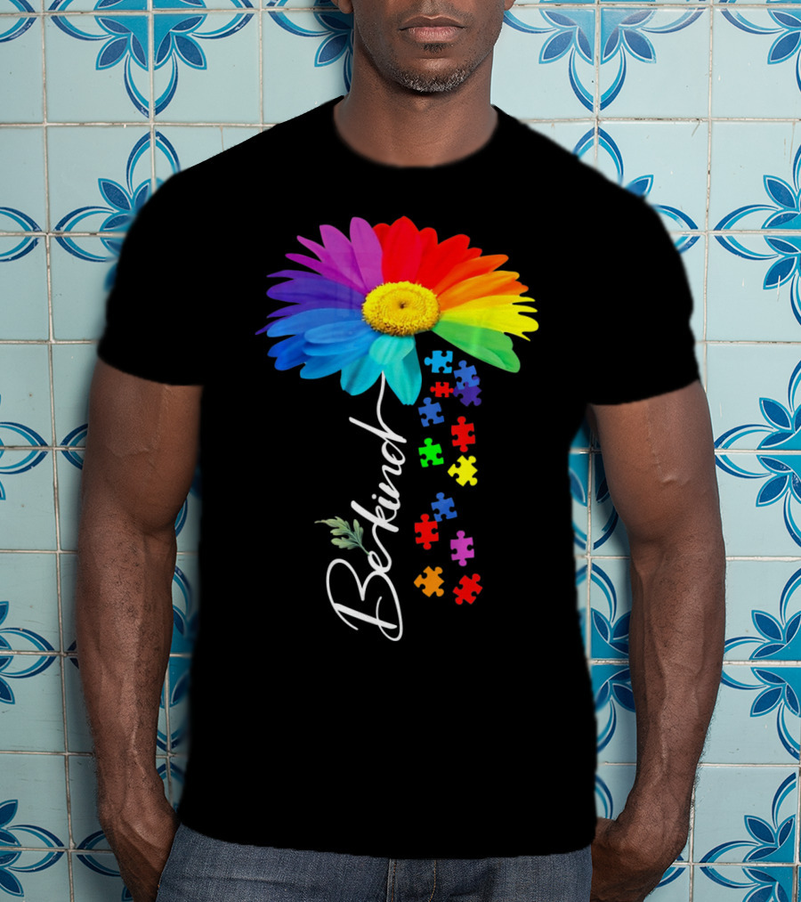 Be Kind Autism Awareness Sunflower Puzzle Unity T-Shirt