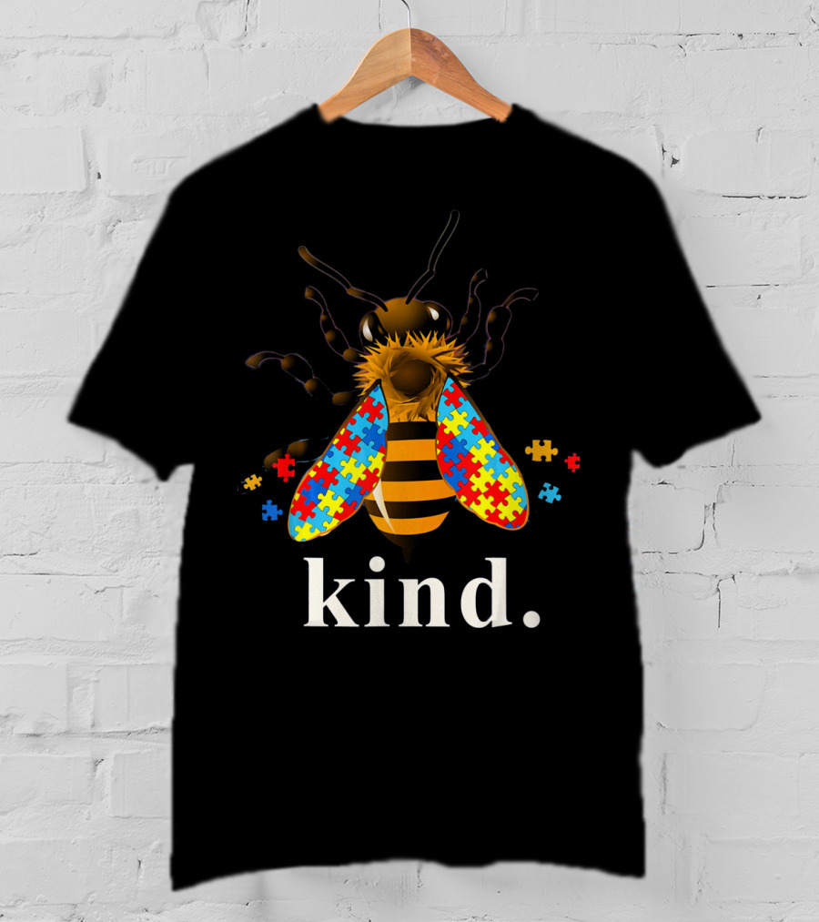 Autism Awareness Bee With Puzzle Piece Wings And Kind Text T-Shirt