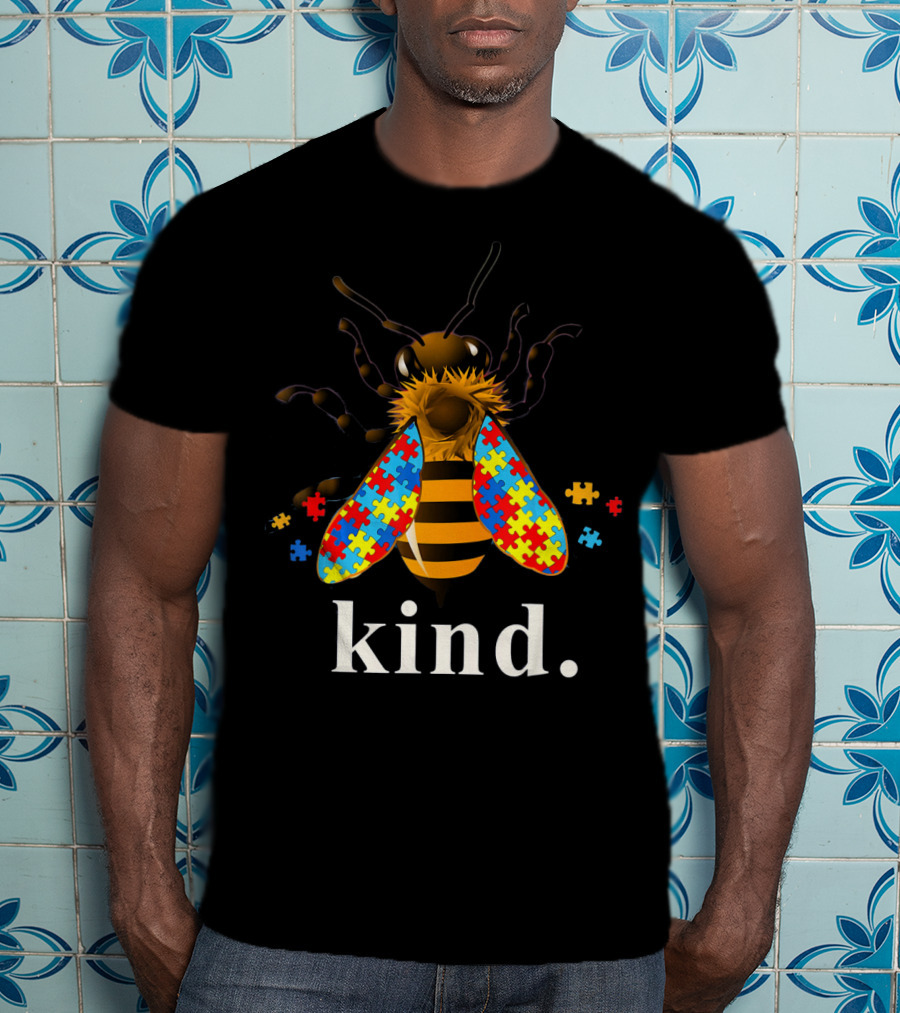 Autism Awareness Bee With Puzzle Piece Wings And Kind Text T-Shirt