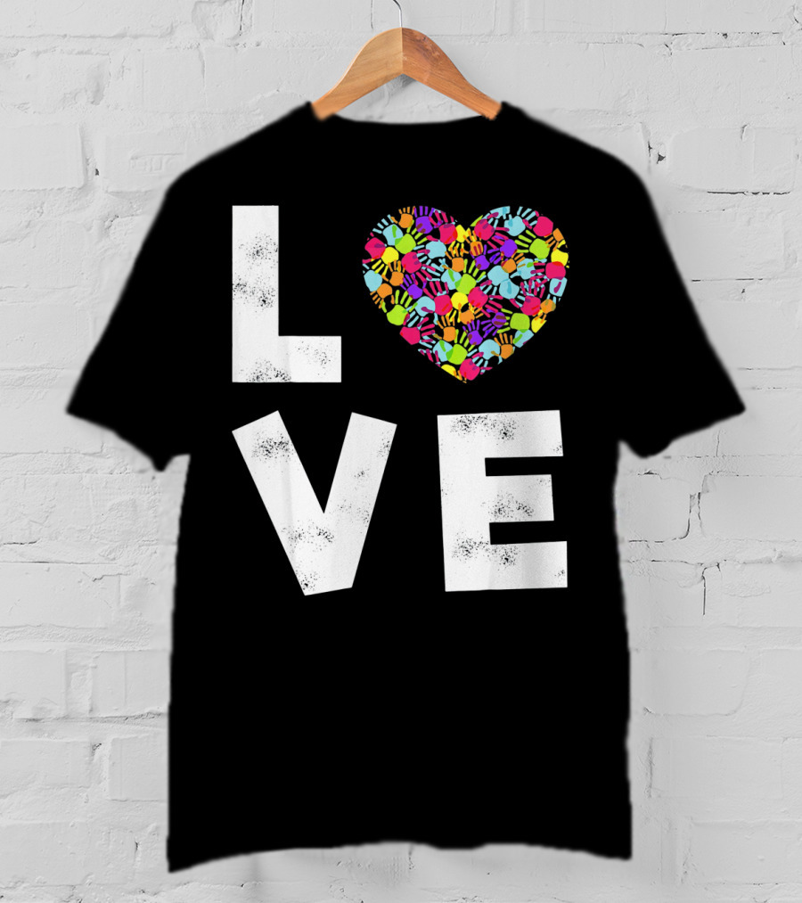 LOVE Heart With Colorful Handprints For Autism Awareness T-Shirt