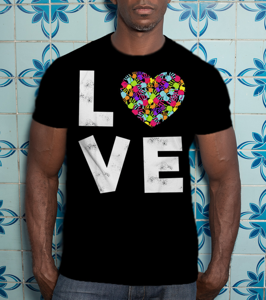 LOVE Heart With Colorful Handprints For Autism Awareness T-Shirt