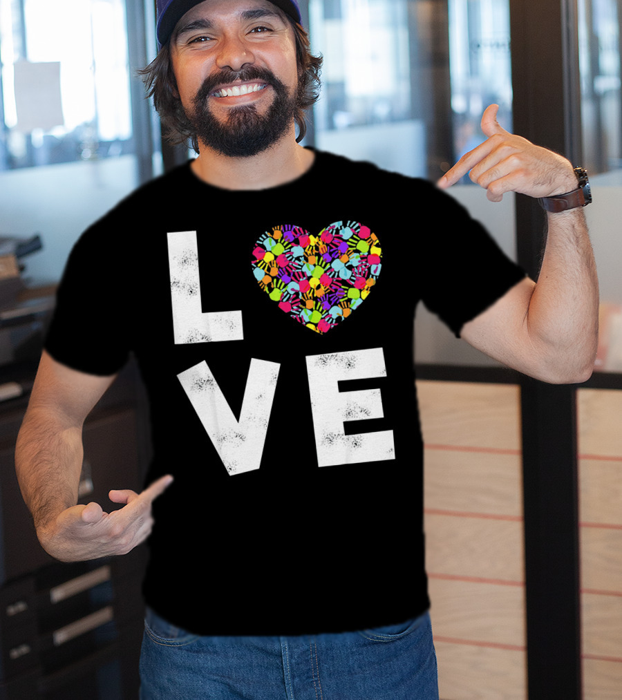LOVE Heart With Colorful Handprints For Autism Awareness T-Shirt