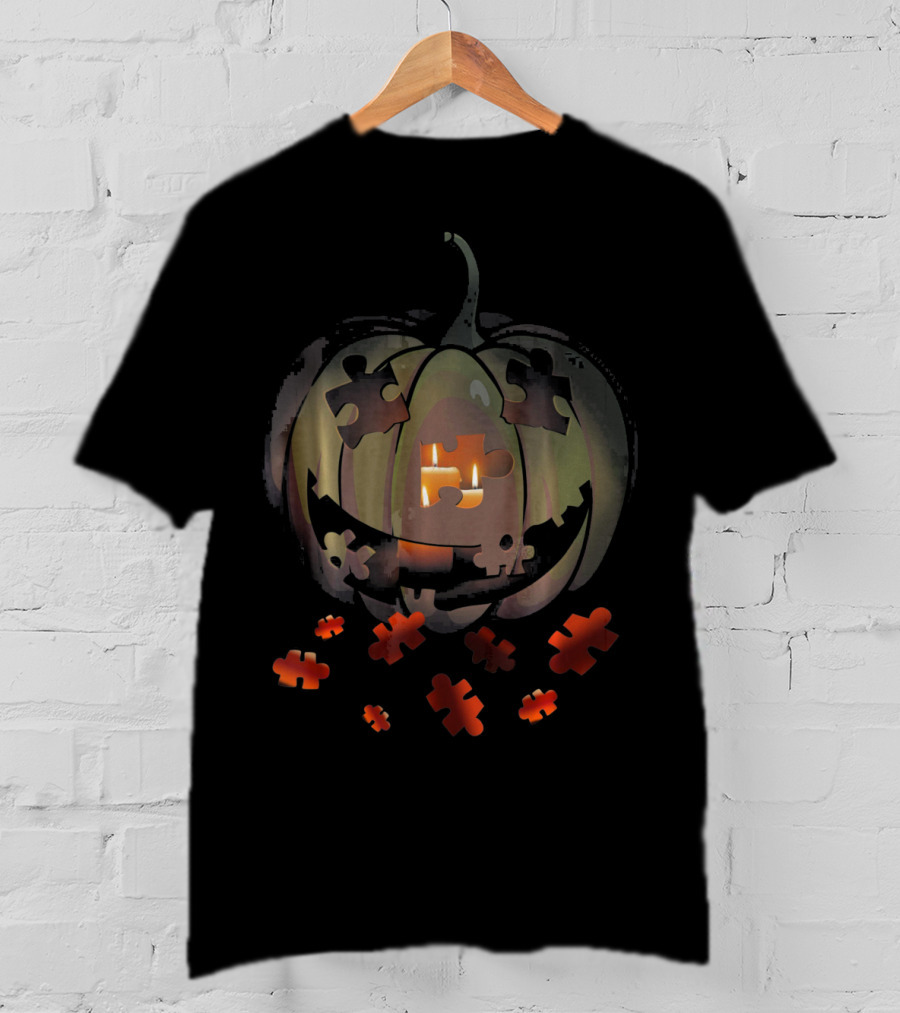 Puzzle Pumpkin Autism Awareness Halloween Jack-o'-Lantern T-Shirt
