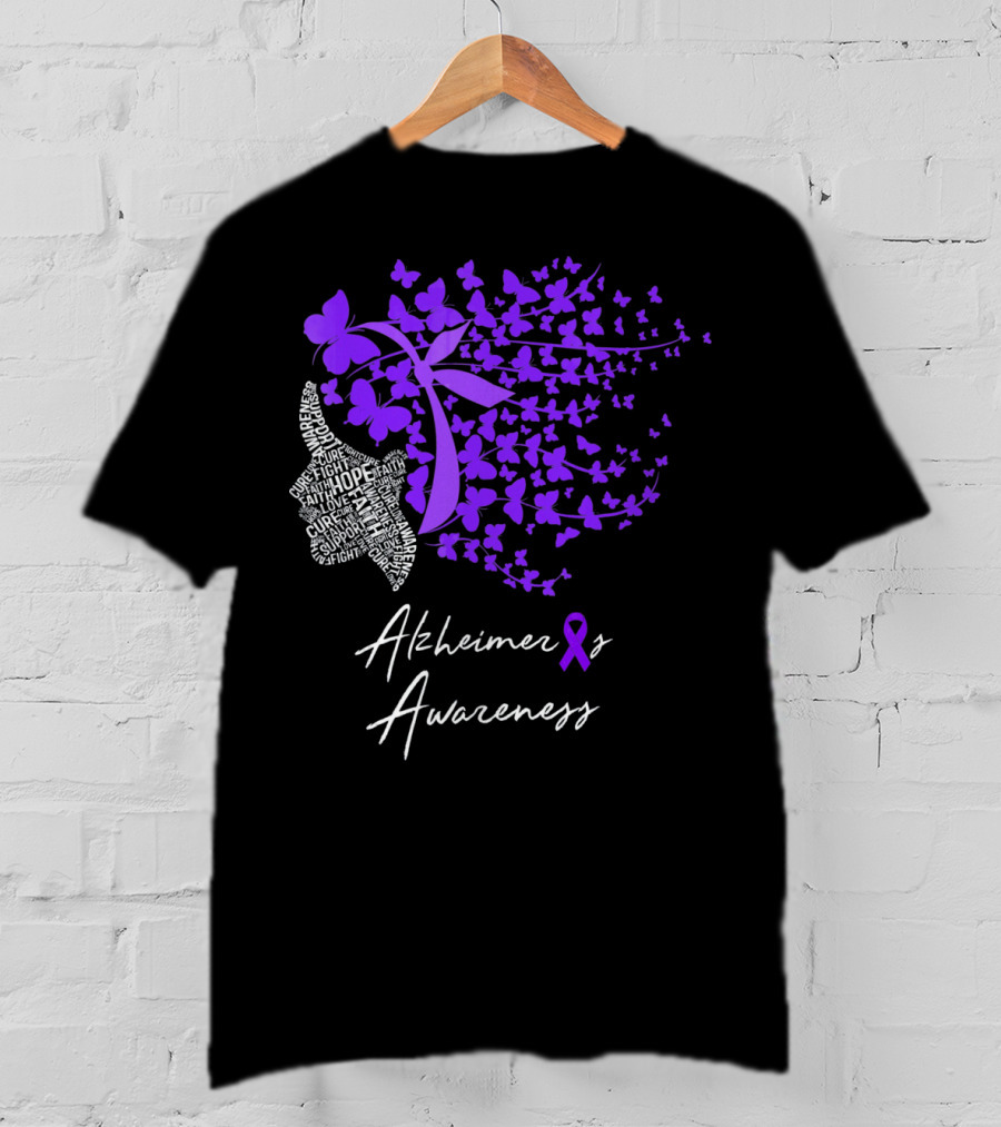 Alzheimers Awareness Hope Courage Faith Empowerment Butterfly T-Shirt