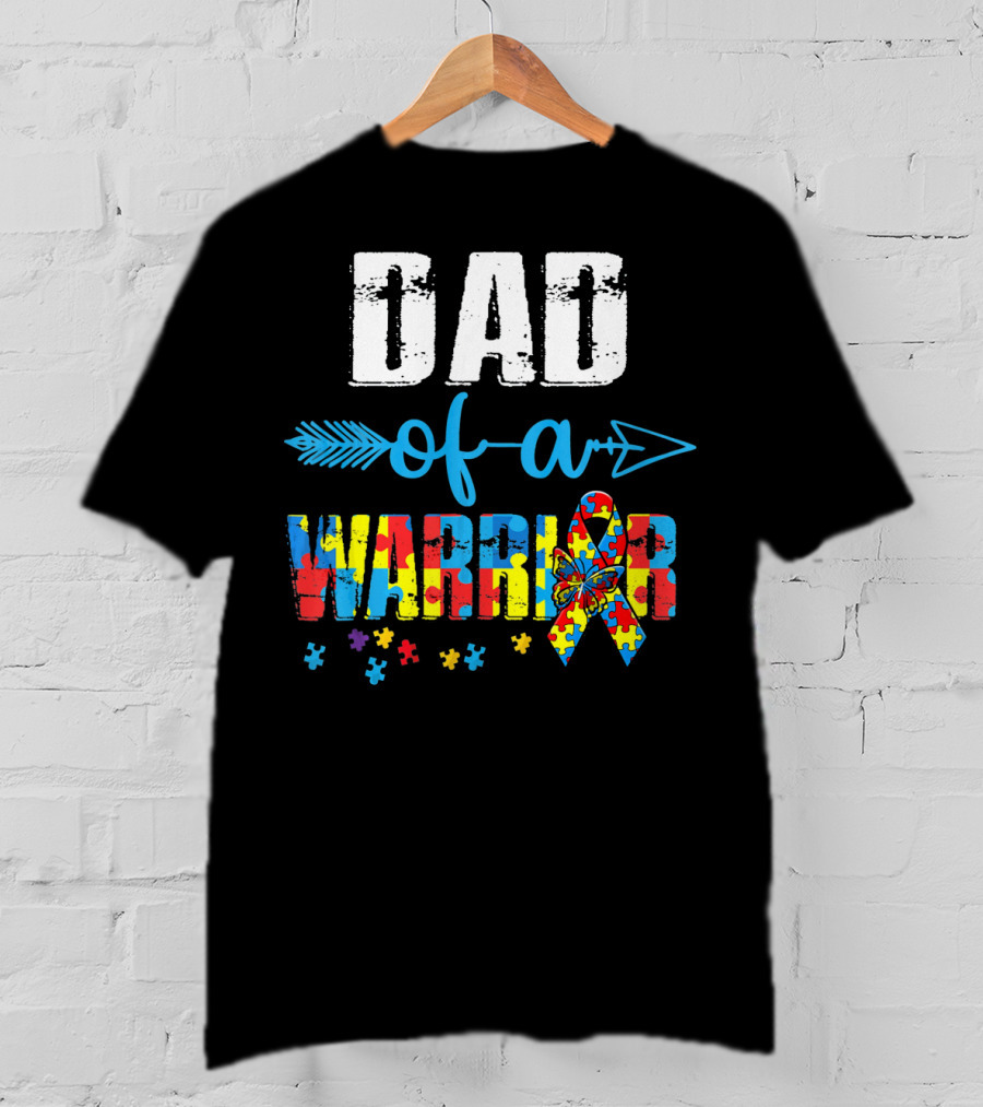 Dad Of A Warrior Autism Awareness Ribbon Arrow Puzzle T-Shirt
