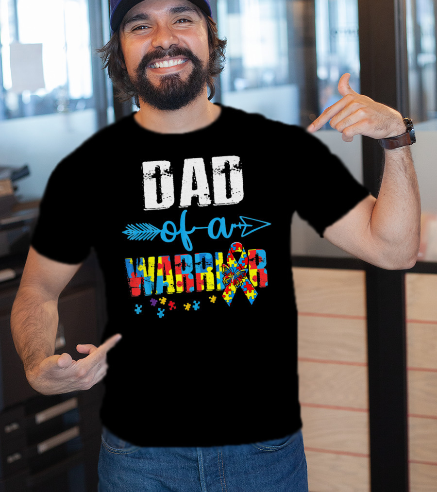 Dad Of A Warrior Autism Awareness Ribbon Arrow Puzzle T-Shirt