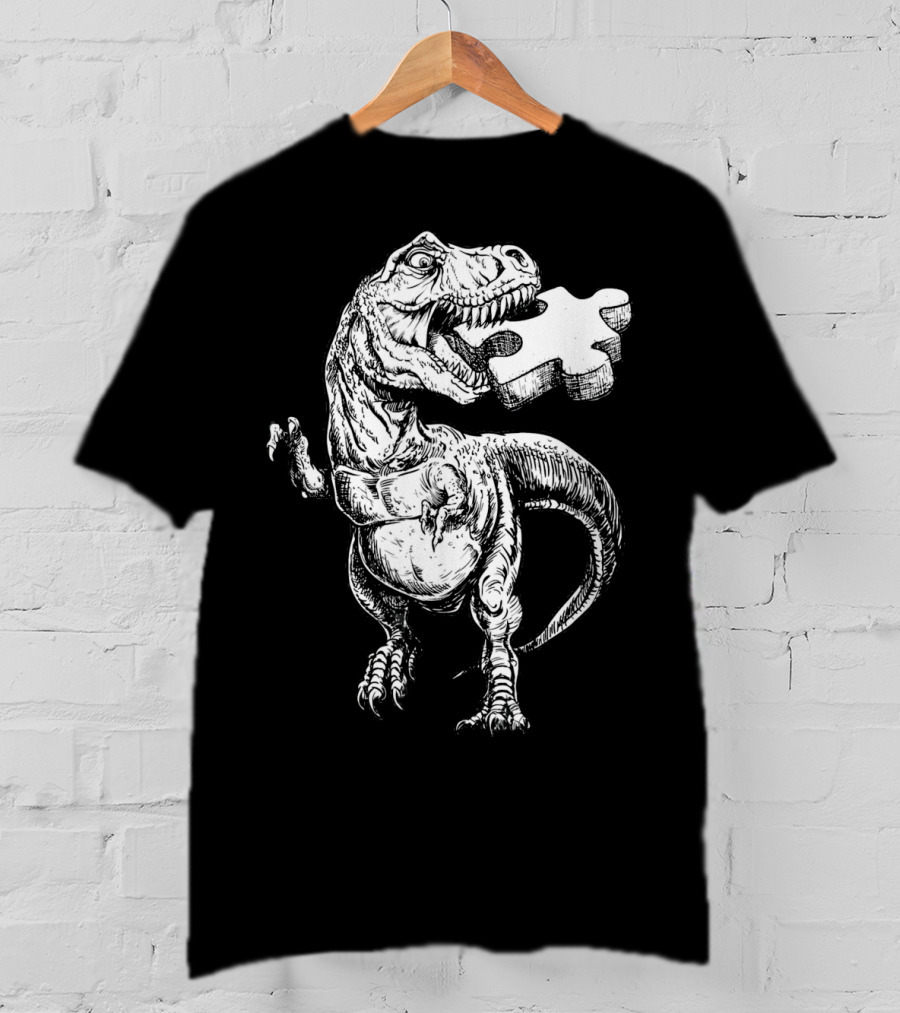Cool Dinosaur Puzzle Piece Autism Awareness T-Shirt