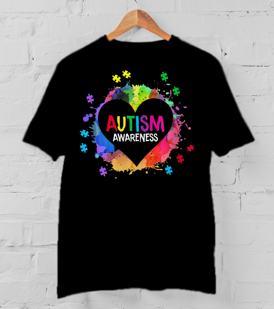 Autism Awareness Colorful Heart Puzzle Splash T-Shirt