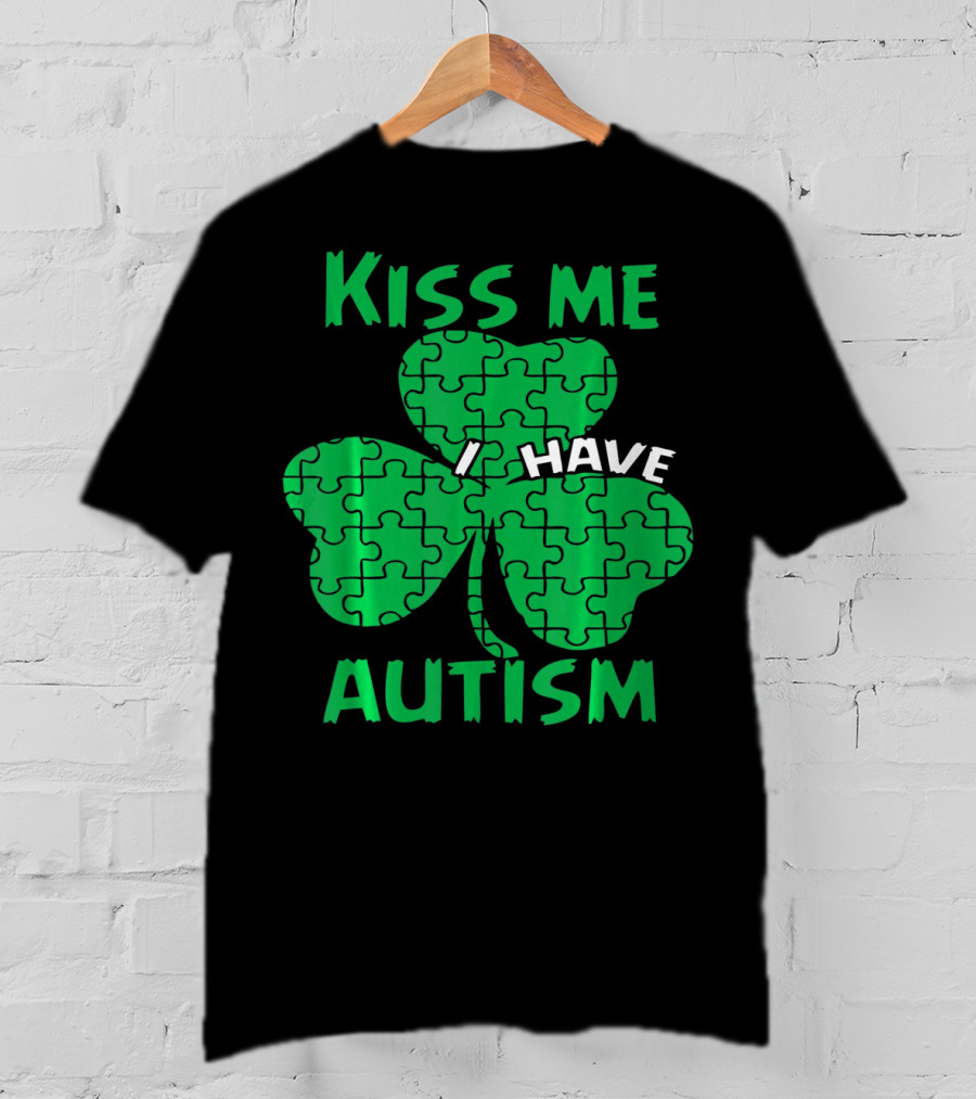 Kiss Me I Have Autism Awareness Shamrock Puzzle T-Shirt