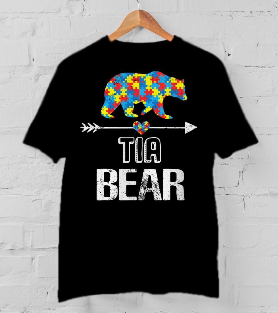 Tia Bear Autism Awareness Puzzle Arrow Love T-Shirt