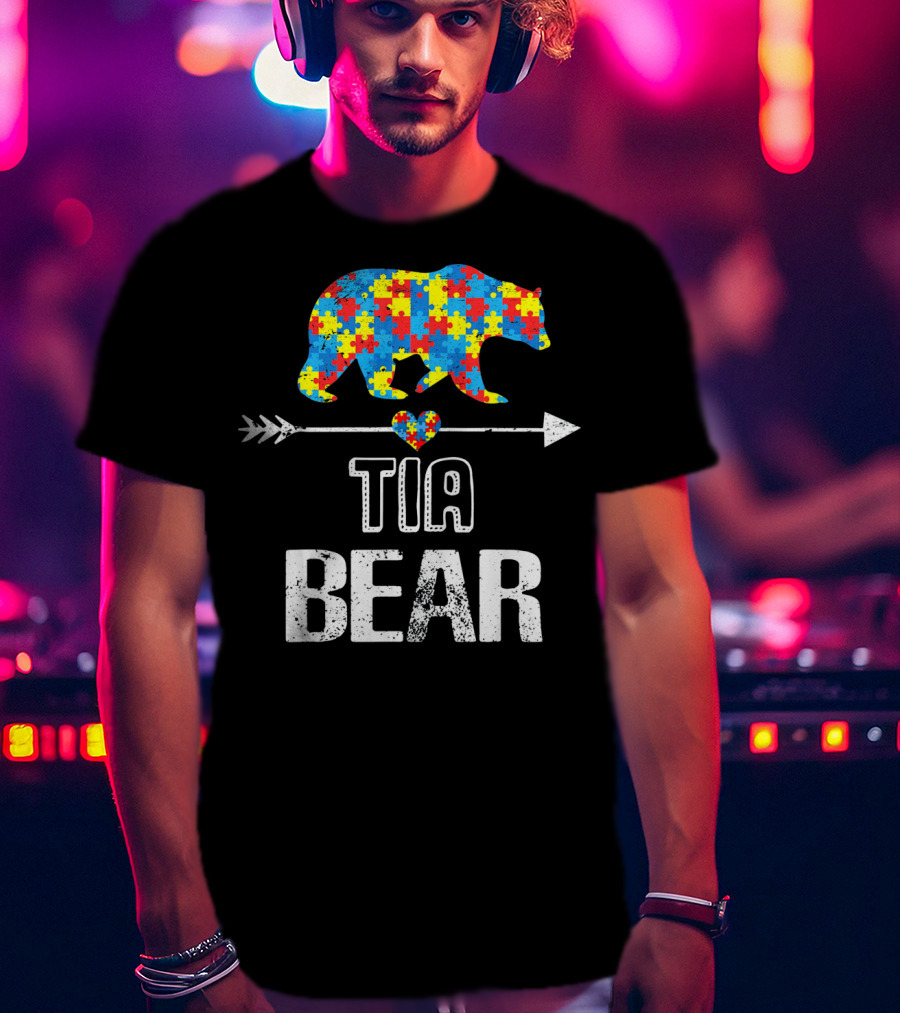 Tia Bear Autism Awareness Puzzle Arrow Love T-Shirt