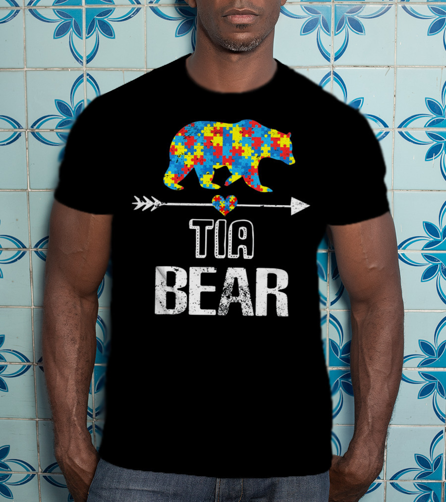 Tia Bear Autism Awareness Puzzle Arrow Love T-Shirt
