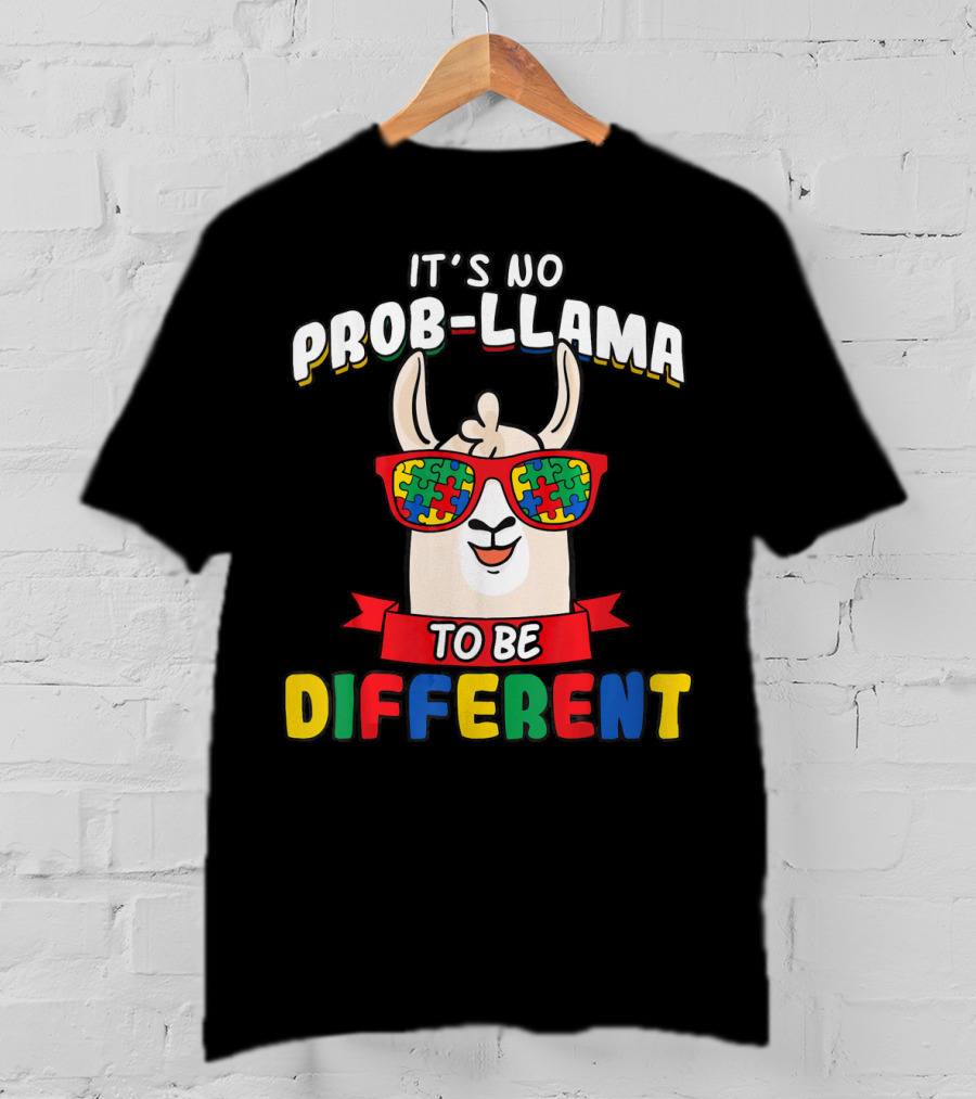 It's No Prob-Llama To Be Different Autism Puzzle Sunglasses T-Shirt