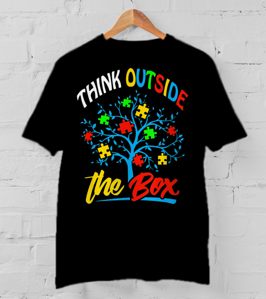 Think Outside The Box Puzzle Tree Autism Awareness T-Shirt