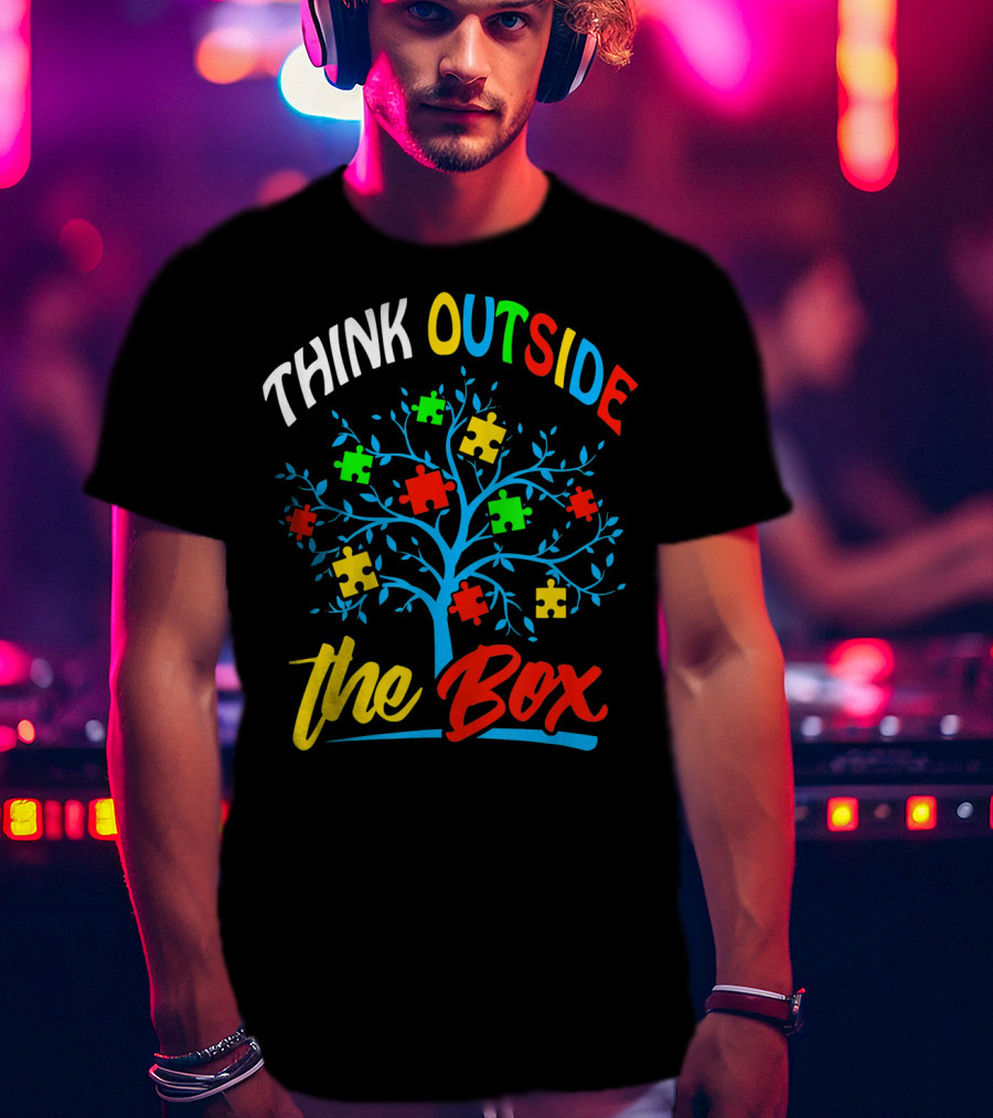 Think Outside The Box Puzzle Tree Autism Awareness T-Shirt