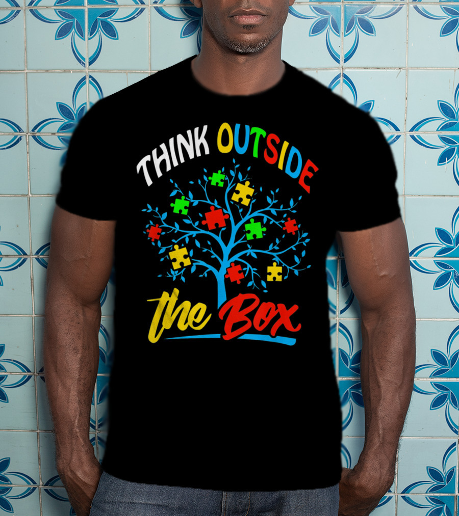 Think Outside The Box Puzzle Tree Autism Awareness T-Shirt