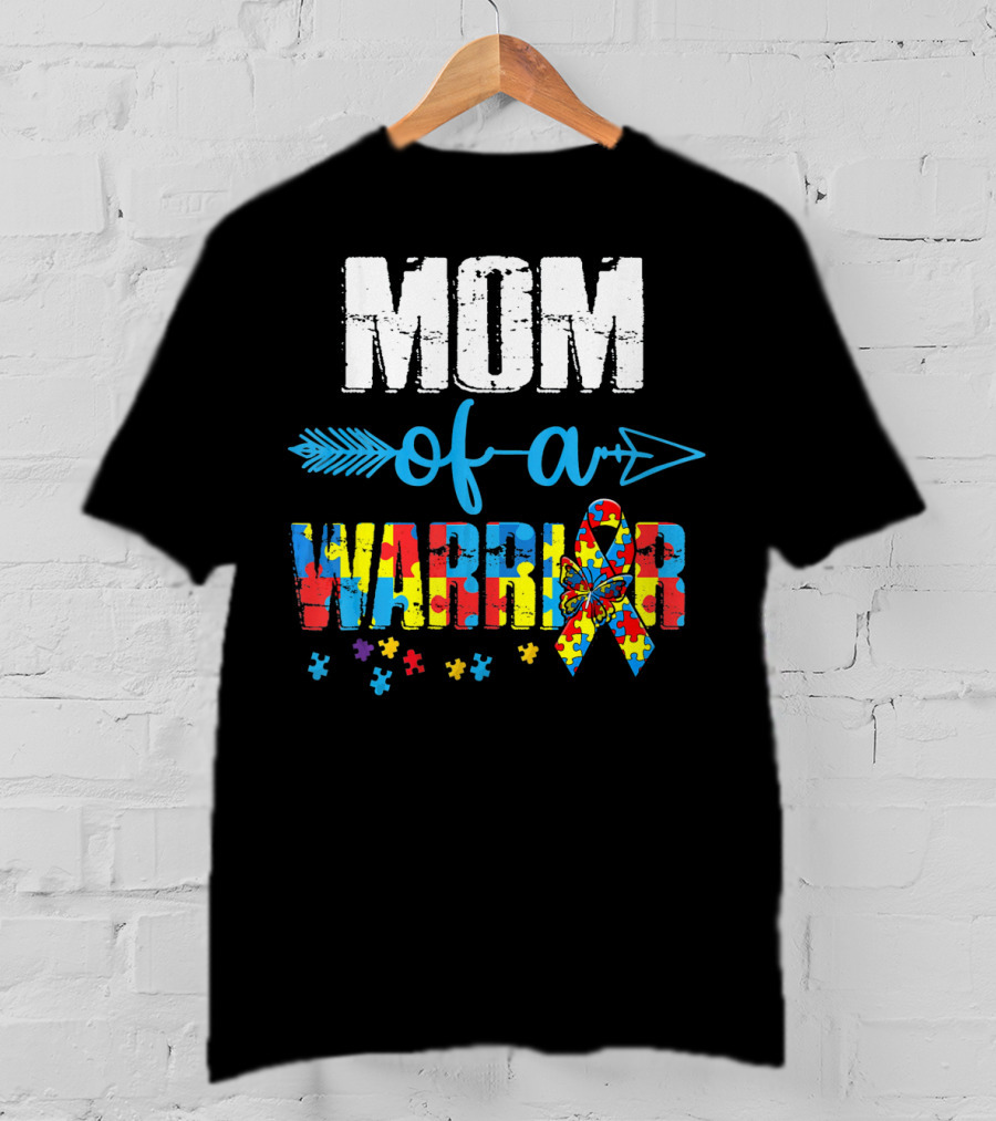 MOM Of A Warrior Autism Awareness Puzzle T-Shirt