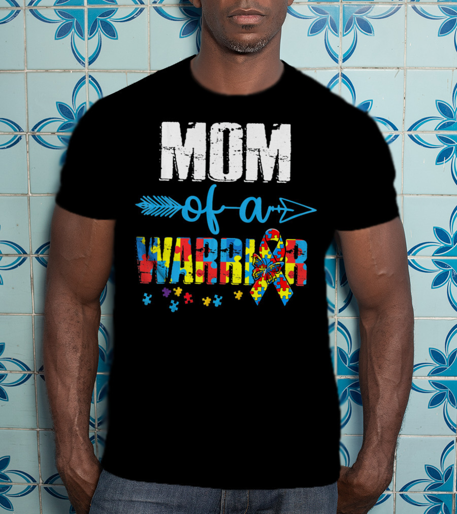 MOM Of A Warrior Autism Awareness Puzzle T-Shirt