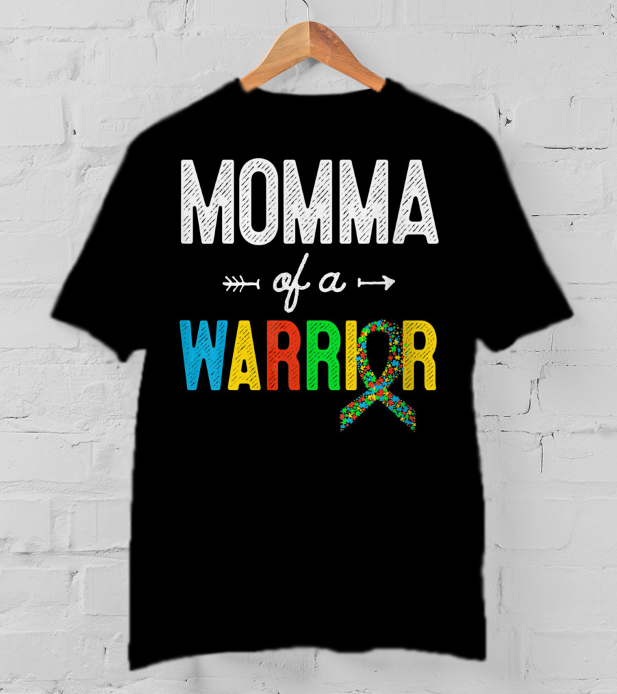 Momma Of A Warrior Autism Awareness Puzzle T-Shirt
