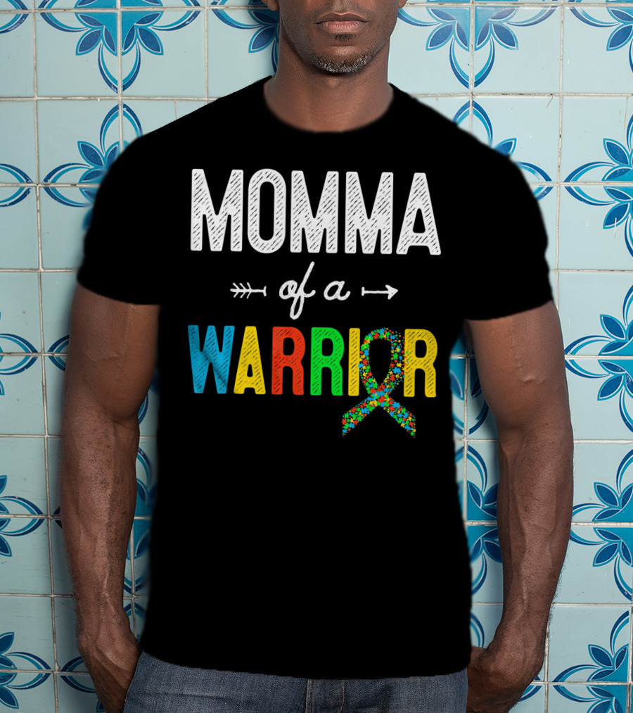 Momma Of A Warrior Autism Awareness Puzzle T-Shirt