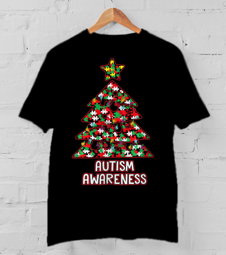 Christmas Puzzle Tree Autism Awareness T-Shirt