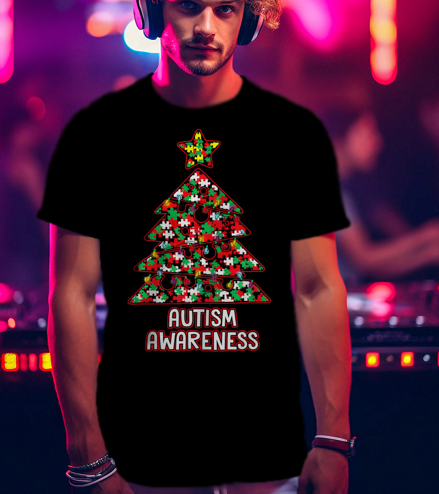 Christmas Puzzle Tree Autism Awareness T-Shirt