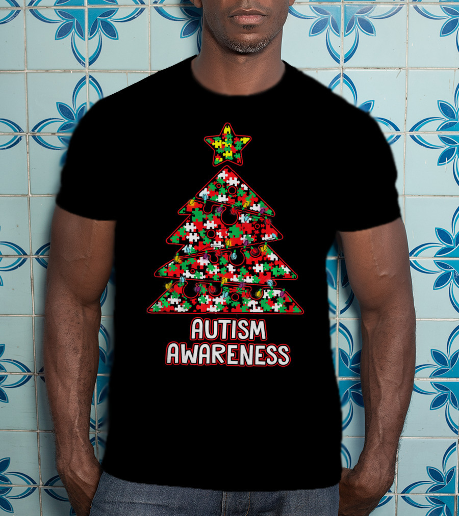 Christmas Puzzle Tree Autism Awareness T-Shirt