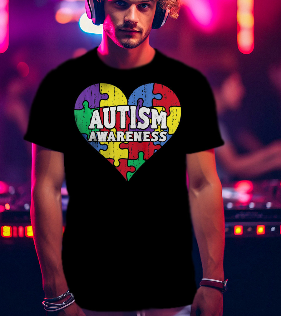 Autism Awareness Heart Puzzle Pieces T-Shirt