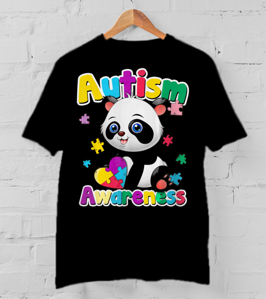 Autism Awareness Panda Heart Puzzle T-Shirt