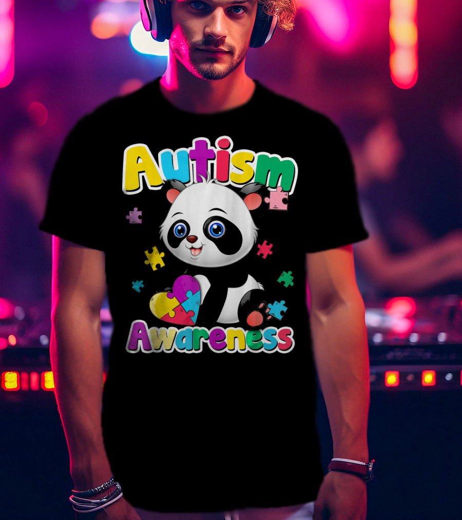 Autism Awareness Panda Heart Puzzle T-Shirt