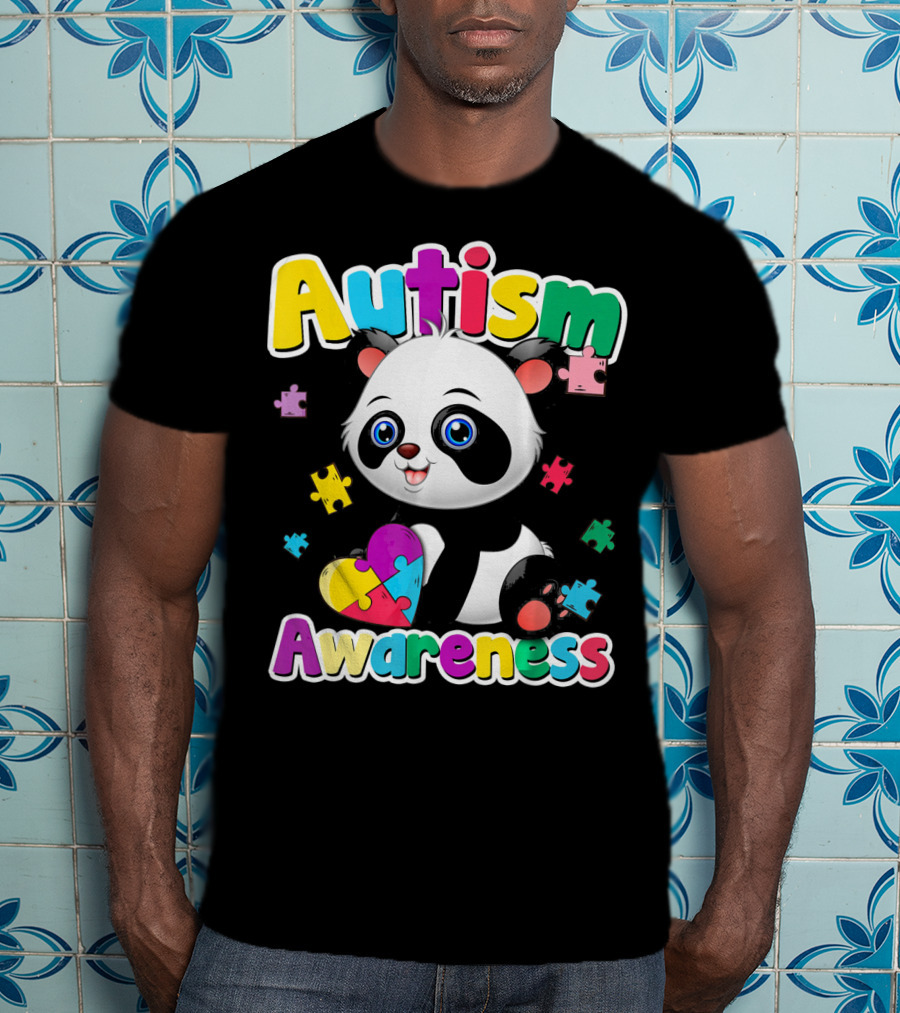 Autism Awareness Panda Heart Puzzle T-Shirt