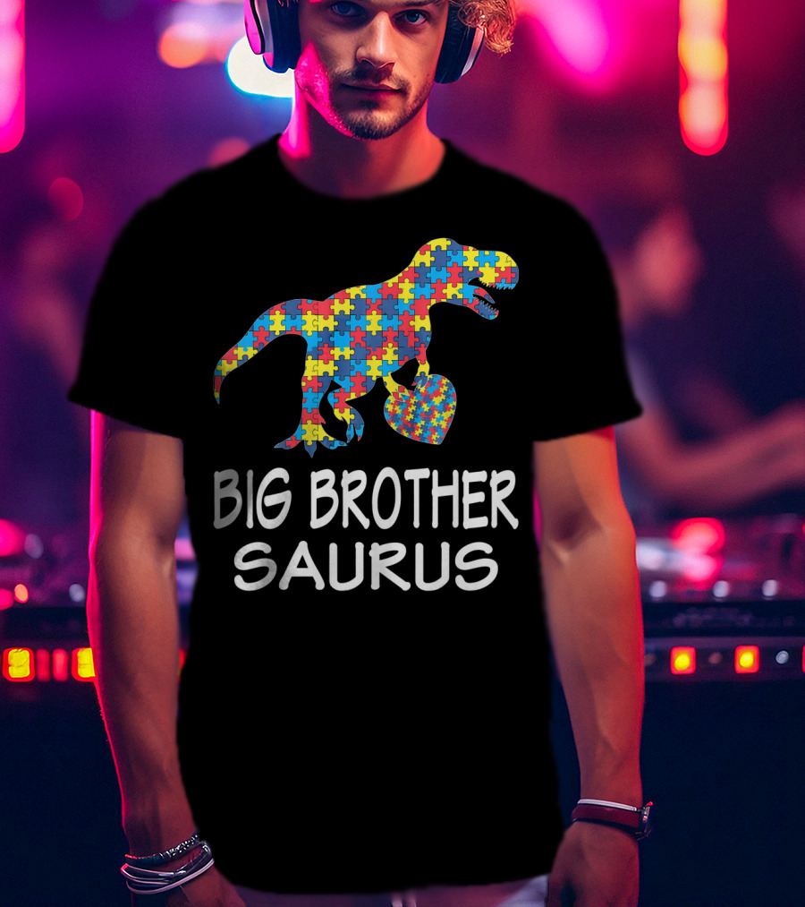 Big Brother Saurus Autism Puzzle Dinosaur T-Shirt