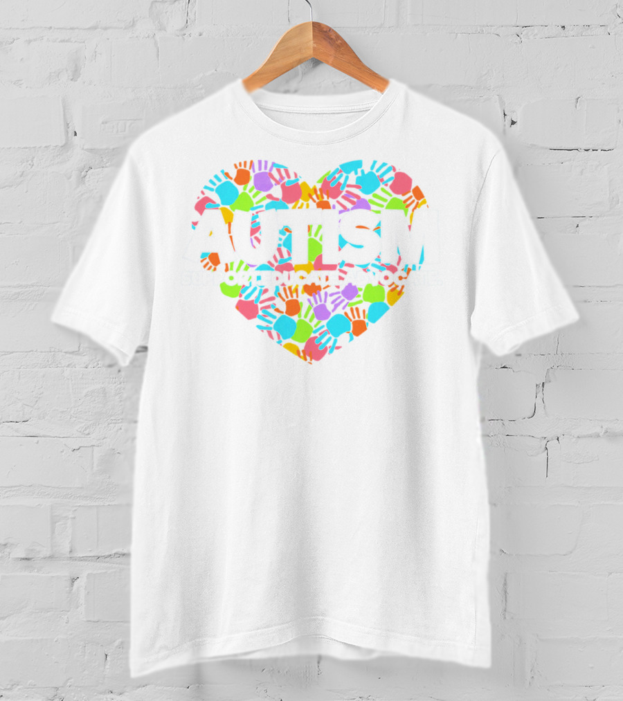 AUTISM SUPPORT EDUCATE ADVOCATE Colorful Heart Hands T-Shirt