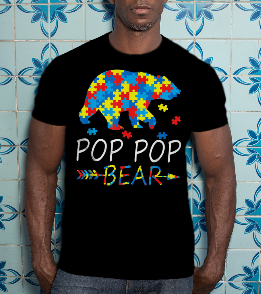 Pop Pop Bear Puzzle Autism Awareness Mens T-Shirt