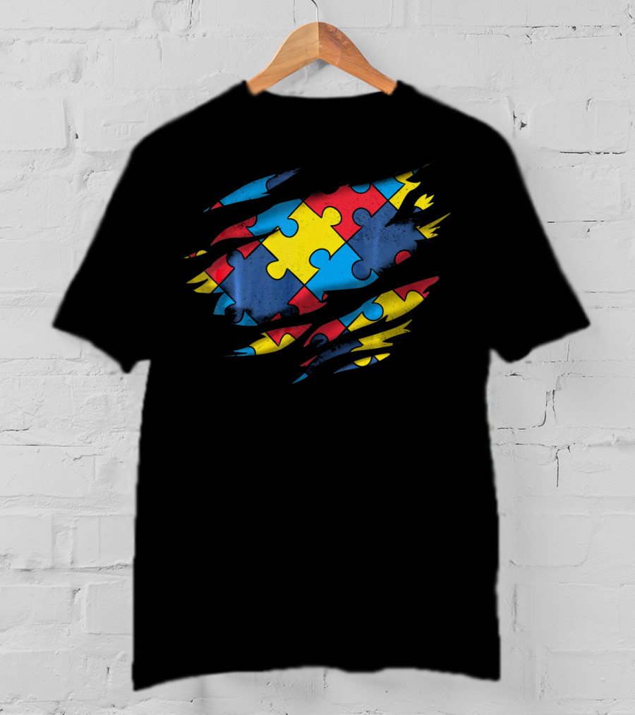 Autism Awareness Puzzle Pattern Superhero T-Shirt