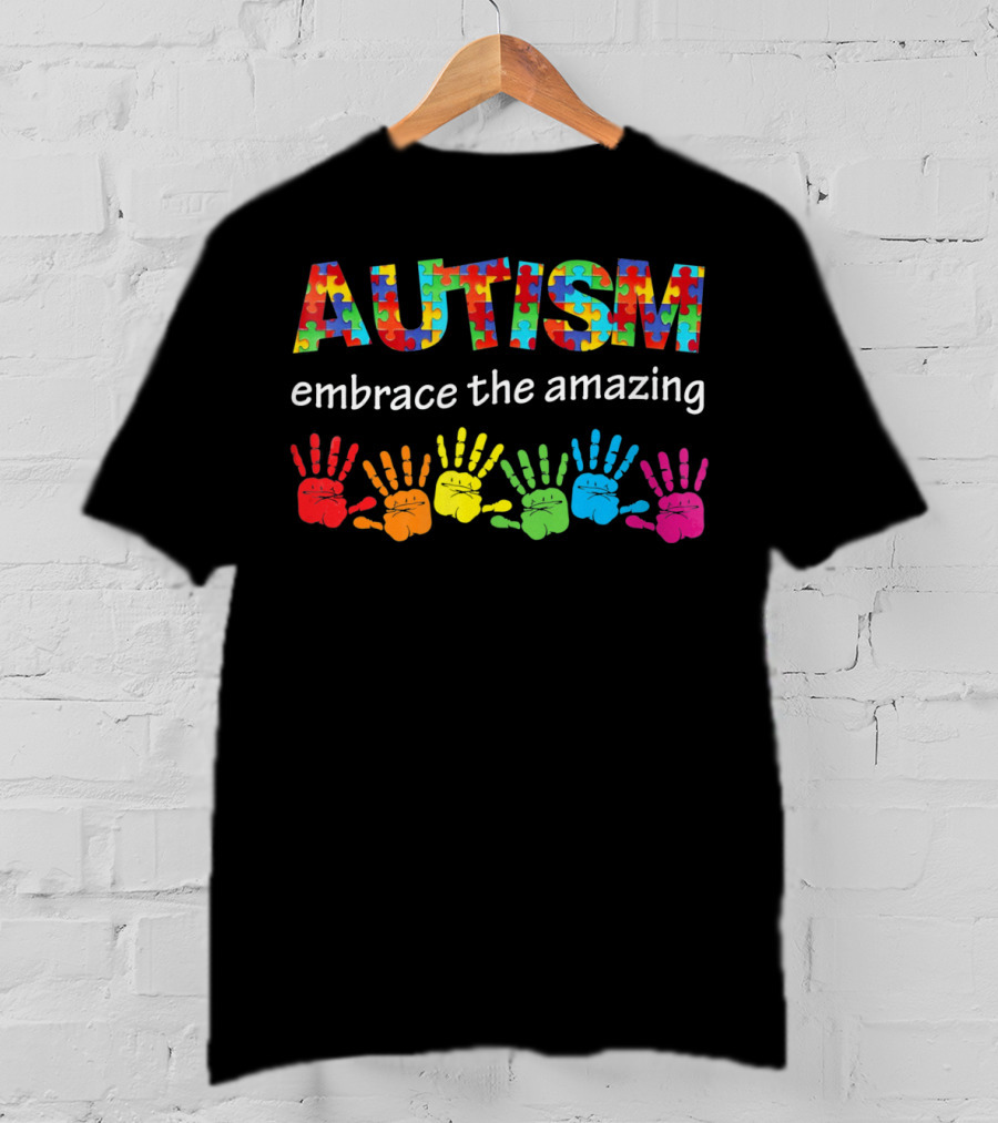 AUTISM Embrace The Amazing Rainbow Handprints Puzzle T-Shirt