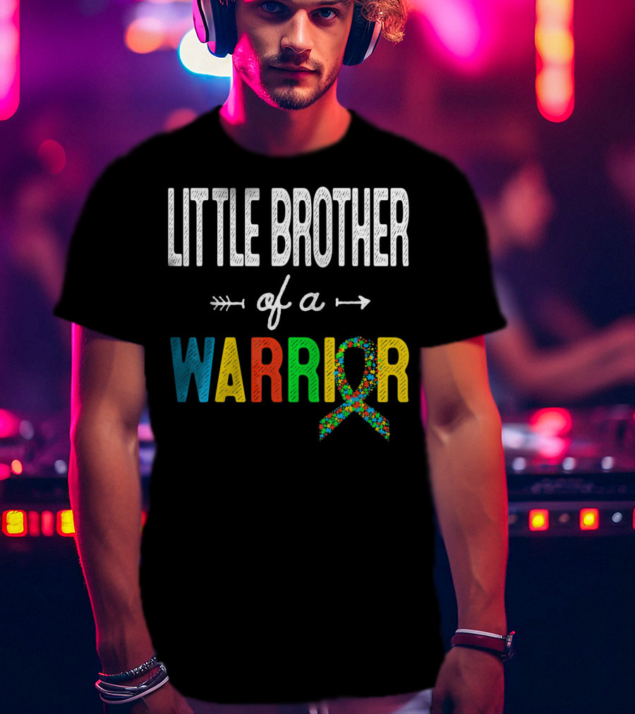 Little Brother Of A Warrior Autism Awareness Puzzle T-Shirt