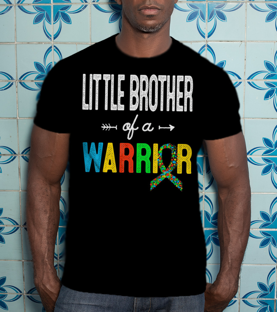 Little Brother Of A Warrior Autism Awareness Puzzle T-Shirt