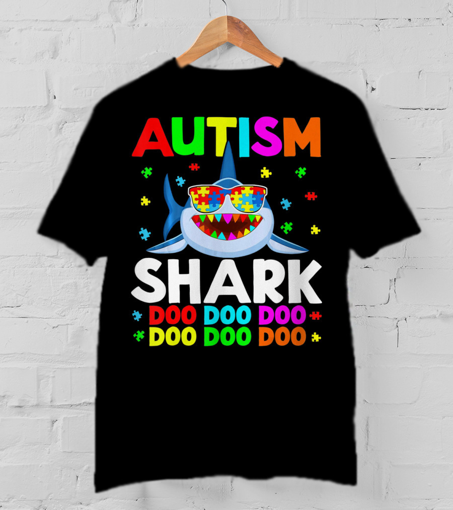 Autism Shark Doo Doo Doo Puzzle Autism Shark Sunglasses T-Shirt